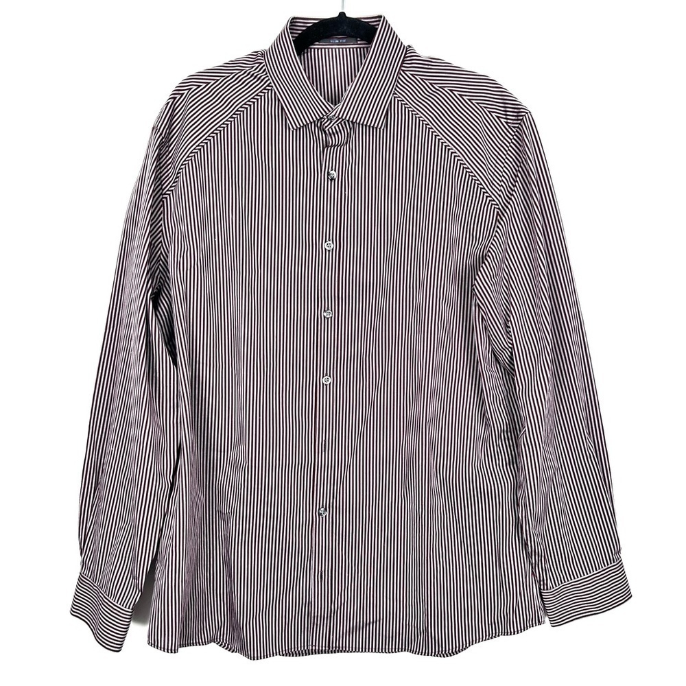 KENNETH COLE slim fit purple stripe button down dress shirt AA21